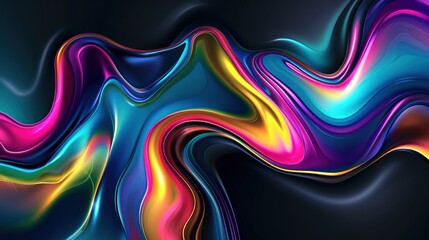  a computer generated image of a multicolored wave on a black background with room for text or a logo.