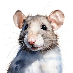 Watercolor-Style rat face with White Background