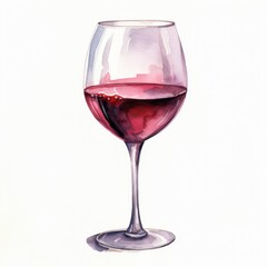 Watercolor-Style red wine glass with White Background