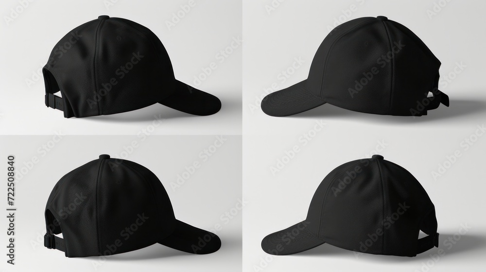 Wall mural Black baseball cap in four different angles views. Mock up