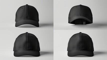 Black baseball cap in four different angles views. Mock up