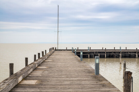 Port pier at The Neusiedl am See lake, Austria, Europe.