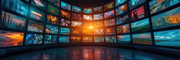 Panoramic View of Screens Showcasing Global Connectivity