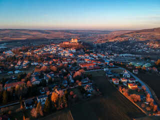 View on the Neulengbach town with the castle on the horizon, Austria