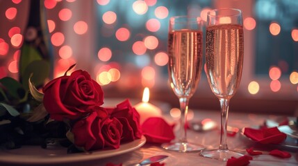Valentine's Day Dining with Champagne and Roses