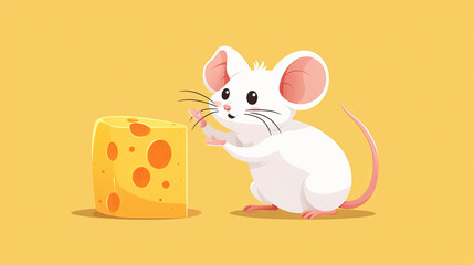Graphic banner, with copyspace - mouse and cheese. Simple flat illustration