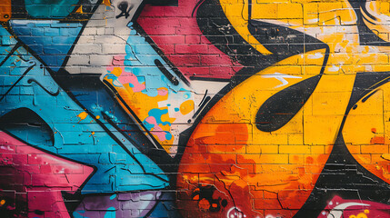 A dynamic and captivating graffiti wall showcasing an explosion of colors and designs in a bustling urban landscape. Unleash creative inspiration and embrace the street art vibe!