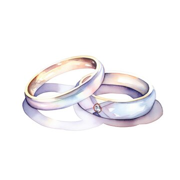 Watercolor-Style wedding rings with White Background