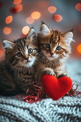 Adorable kittens with a red heart