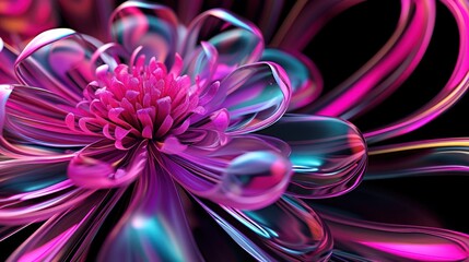 Obraz premium a close up of a flower on a black background with a pink and blue flower on the center of the flower.