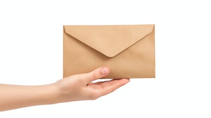 envelope in the hand isolated on white background