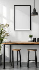 Modern Kitchen Interior with Blank Poster, Layout	