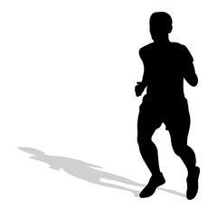 Black silhouette of an athlete runner with shadow. Athletics, running, cross, sprinting, jogging, walking