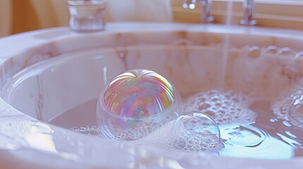 Fototapeta na wymiar Soap foam bubble in bathroom abstract wallpaper background concept