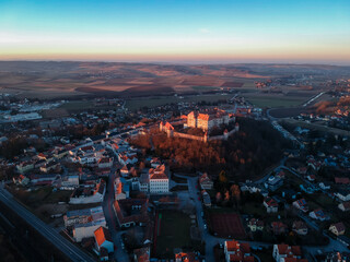 View on the Neulengbach town with the castle on the horizon, Austria