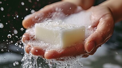 Fototapeta premium Hand hold soap hygiene concept wallpaper background