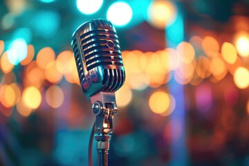  Vintage Microphone with Colorful Bokeh