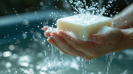 Fototapeta premium Hand hold soap hygiene concept wallpaper background