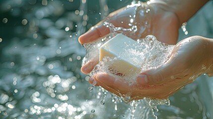 Fototapeta premium Hand hold soap hygiene concept wallpaper background