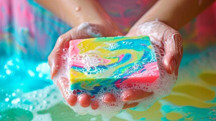Hand hold soap hygiene concept wallpaper background