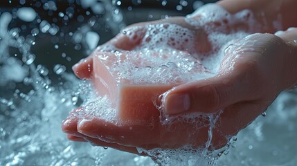 Fototapeta premium Hand hold soap hygiene concept wallpaper background
