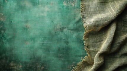  a close up of a piece of cloth with a green wall in the background and a green wall in the foreground. - obrazy, fototapety, plakaty