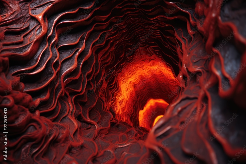 Poster a lava tube with a red glow. generative ai.