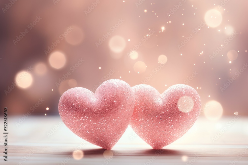 Poster festive card backdrop with hearts. background with selective focus and copy space