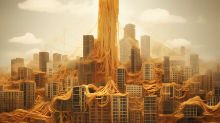 A city with spaghetti on it. Generative AI. - obrazy, fototapety, plakaty