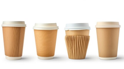 set of disposable paper cups isolated on white background with clipping path