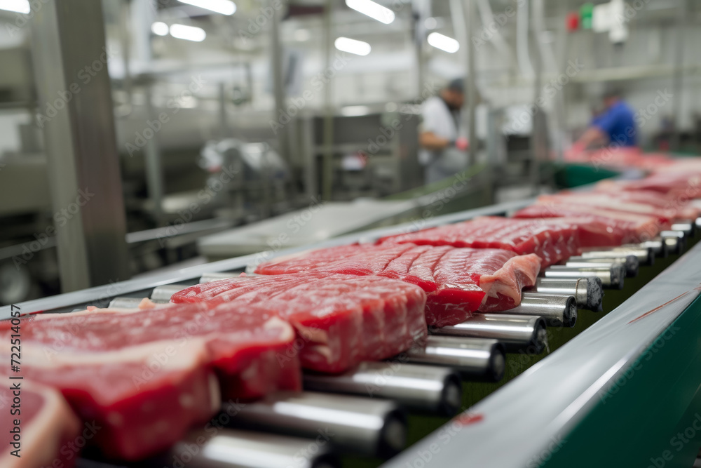 Poster factory for the production of minced meat. background with selective focus and copy space