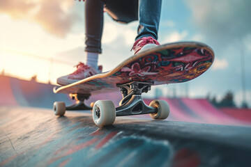 Skateboard concept. Background with selective focus and copy space