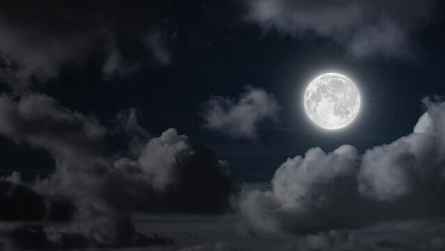 movement of the moon across the starry sky with clouds