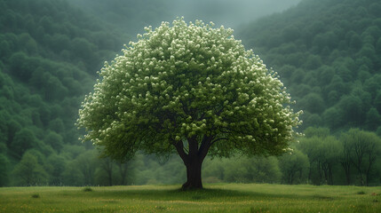 Spring Renewal: Vibrant Blossoming Tree in Lush Greenery