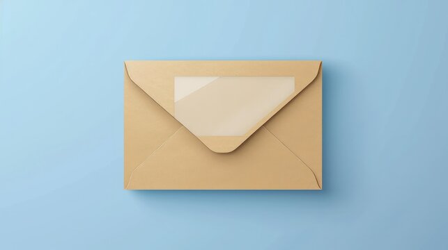 Vector illustration featuring a closed envelope for letters and documents with a transparent window, alongside a corporate letterhead blank paper