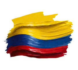 Representación de la bandera de Colombia, realizada con pinceladas de los colores representativos de la bandera, sobre un fondo transparente