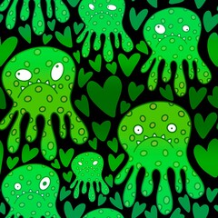 Valentines hearts seamless octopus monsters pattern for wrapping paper and festive accessories