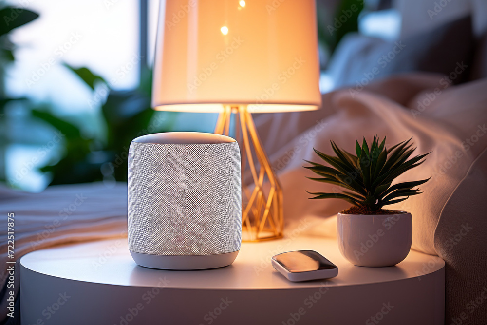 Poster smart speaker. background with selective focus and copy space