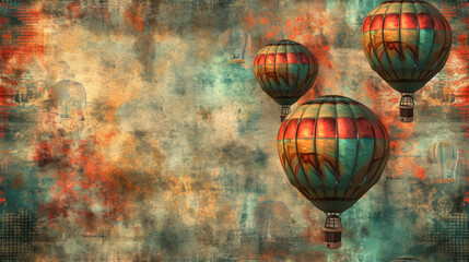  a painting of three hot air balloons flying in the sky with a caption on the bottom of the picture.