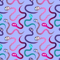 Summer cartoon animals seamless snake pattern for wrapping paper and fabrics and kids print and new 2025 year