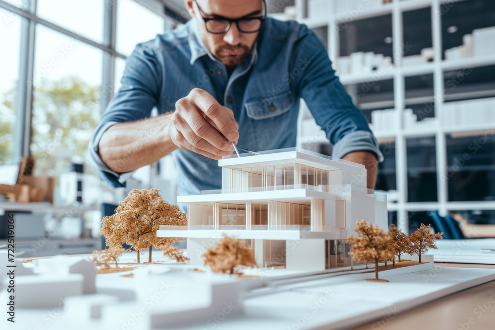 Poster architect's work concept. background with selective focus and copy space