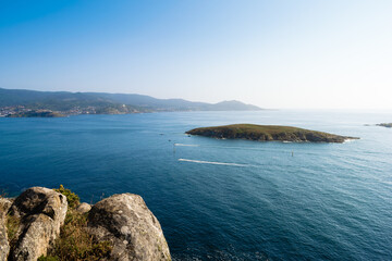 View of the estelas islands and the Baiona coast from the Monteferro viewpoint. Nigran - Spain