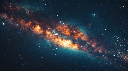 Naklejka premium a close up of a bright orange and blue star filled sky with stars in the foreground and a bright orange and blue star filled sky in the background.