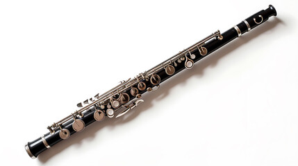 A stunning oboe, beautifully crafted for melodic masterpieces, shines brightly on a pristine white background. Perfect for musical enthusiasts and professionals alike.