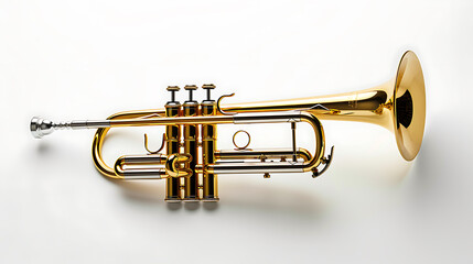 A stunning, high-quality photograph of a trumpet, exquisitely captured, showcasing its intricate details and polished brass finish. Perfect for music enthusiasts, composers, or jazz-themed projects.