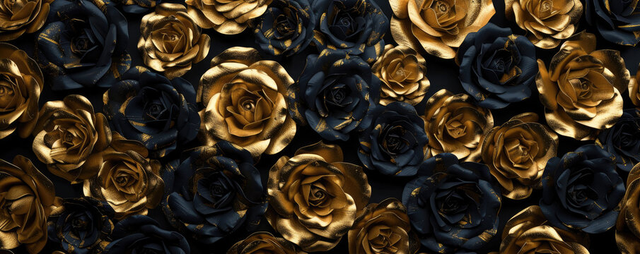 background of gold and black roses