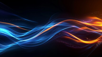 Naklejka premium A mesmerizing explosion of vibrant hues dances across the canvas in this abstract fractal masterpiece, as a blue and orange light lines intertwine in a symphony of colorfulness