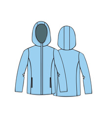 collection. icons. hoodie, sweatshirt, hood, bomber jacket. different types of clothes. set of illustrations. vector. shop. boutique. fashion. sketch. women. sweater with zipper. front and back view