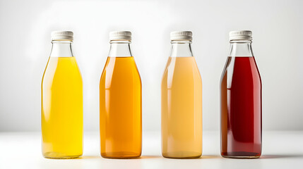 Assorted colorful juice bottles lined up, creating a vibrant gradient effect.