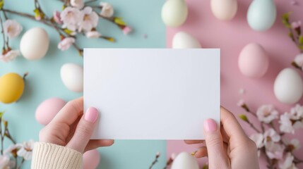 A person holding a white card with a delicate flower, symbolizing new beginnings and growth, while a cracked egg rests beside them, representing the fragility of life and the potential for change, in